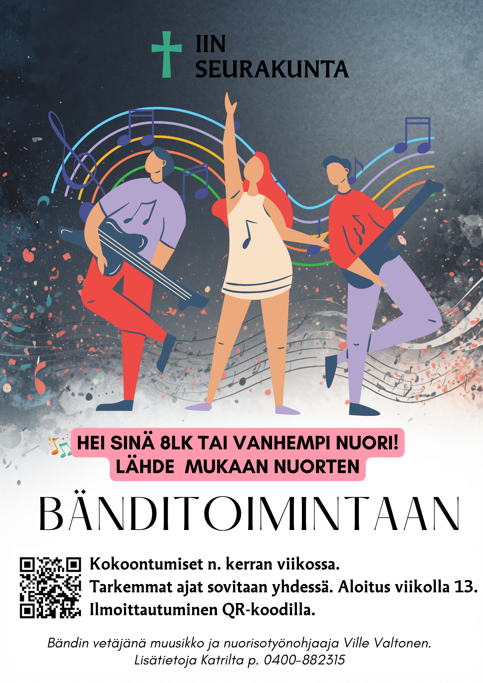 Hei sinä 8lk tai vanhempi nuori! Lähde mukaan nuorten bänditoimintaan.